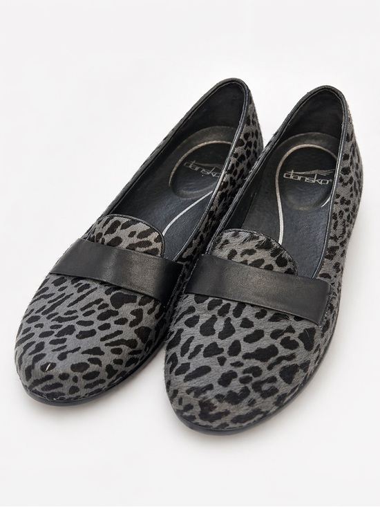Dansko Shoes - Dansko Leopard-Print Gray & Black Leather Calf Hair Loafers Sz. 39